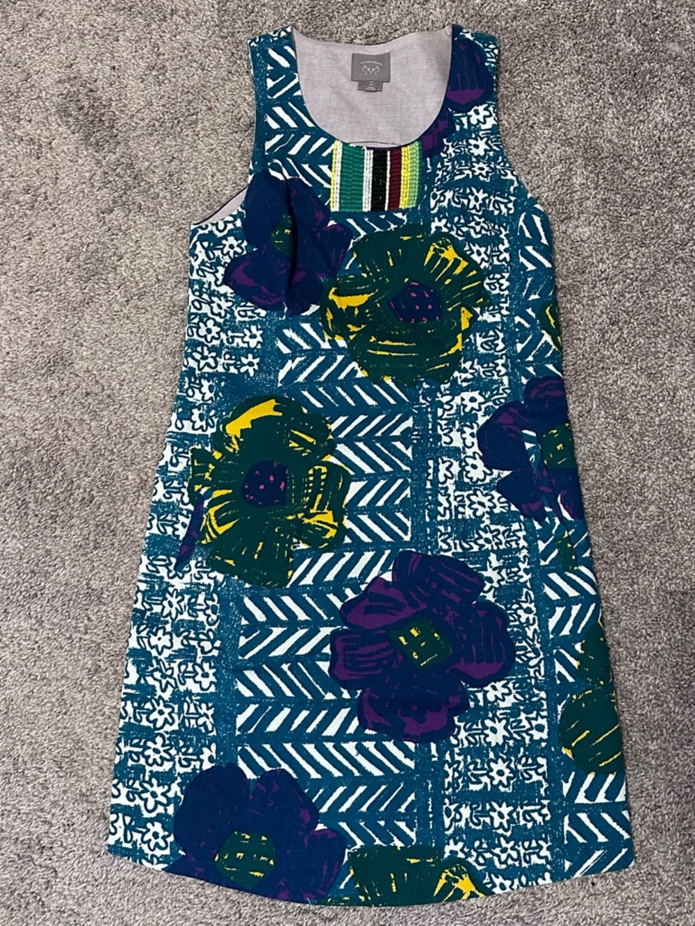 Anthropologie Teal Floral Midi Dress with Purple & Yellow Blooms